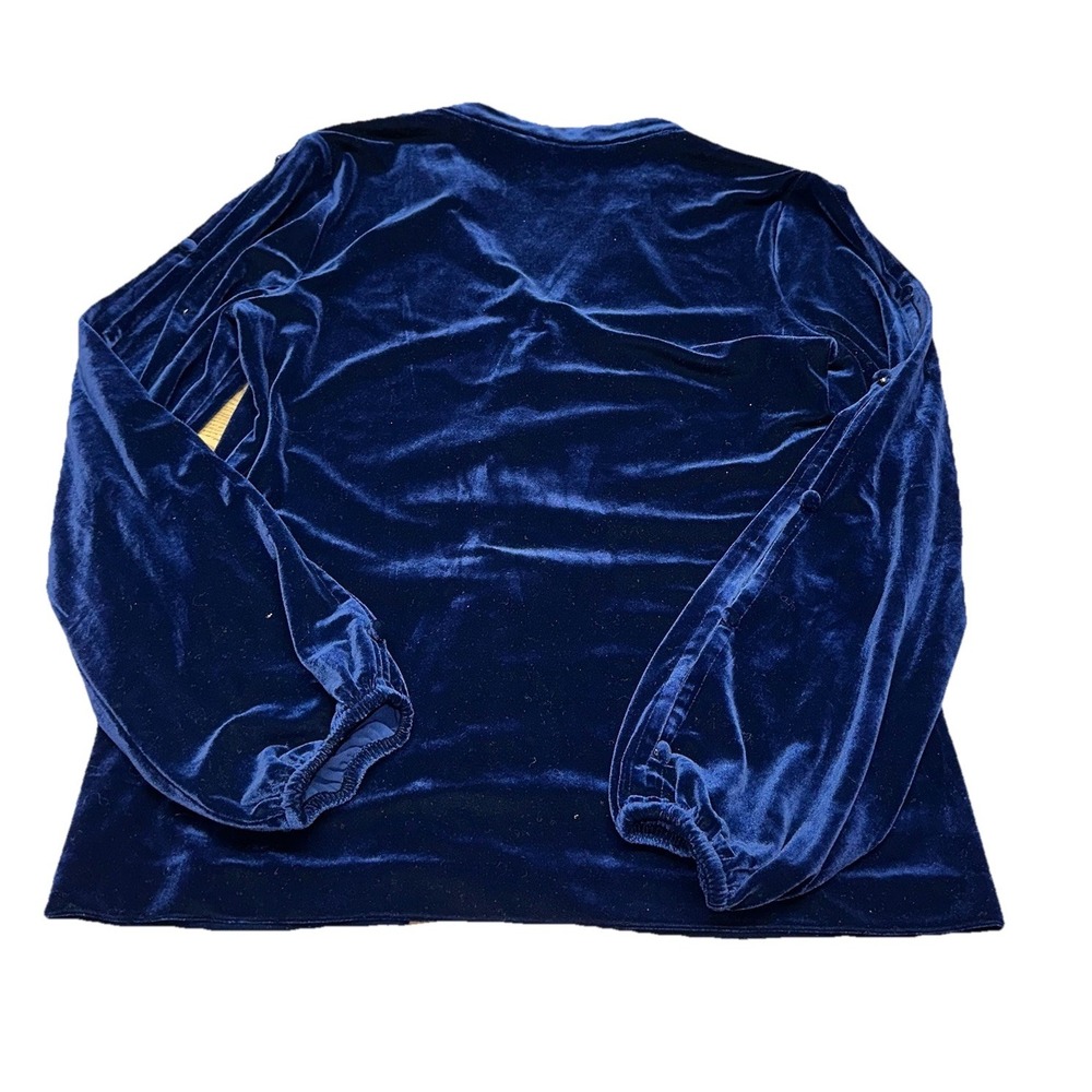 WHBM Long Sleeve Navy Blue Velvet V-Neck Blouse Buttons Split Sleeve Women's S - Picture 6 of 9